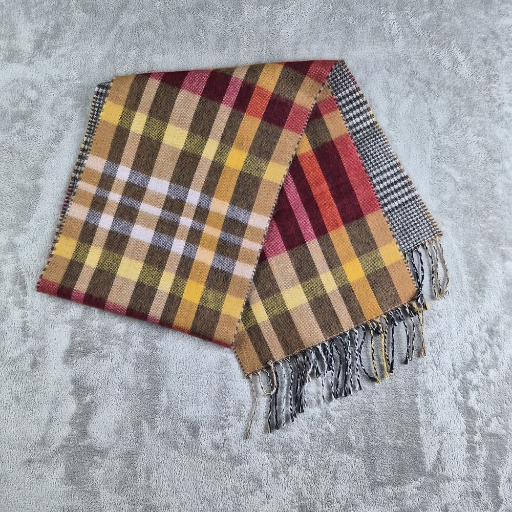 Cejon Scarf‎ Brown Yellow Red Tartan Plaid Acrylic Fringed Warm Made in Italy